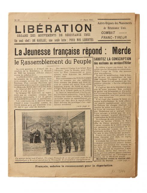 CHRDLyon©PierreVerrier_Journal-Liberation1943-LaJeunesseRepondMerde.jpg